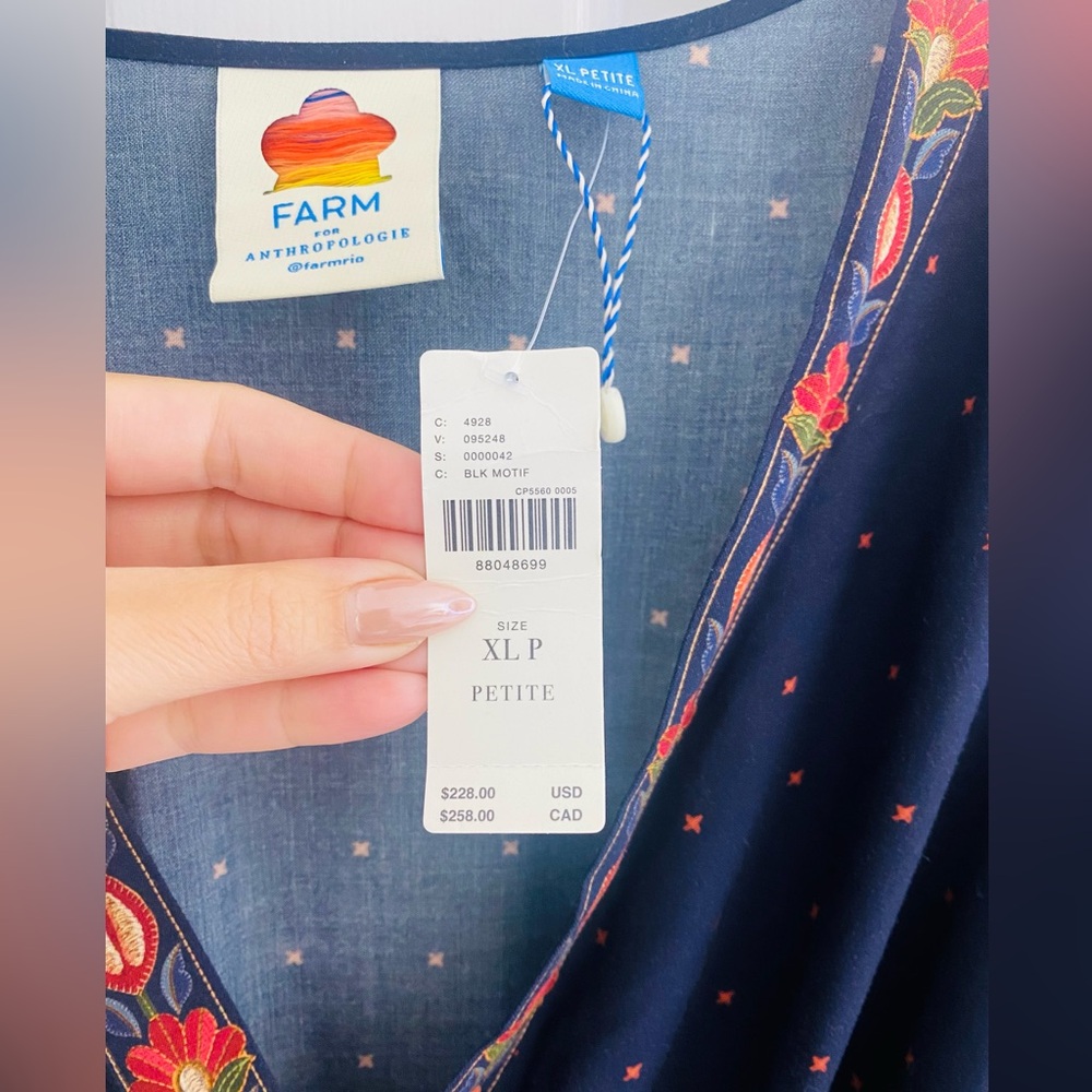 NWT Anthropologie x Farm Rio Navy Orange Floral Wrap Midi Dress XLP - Picture 7 of 12